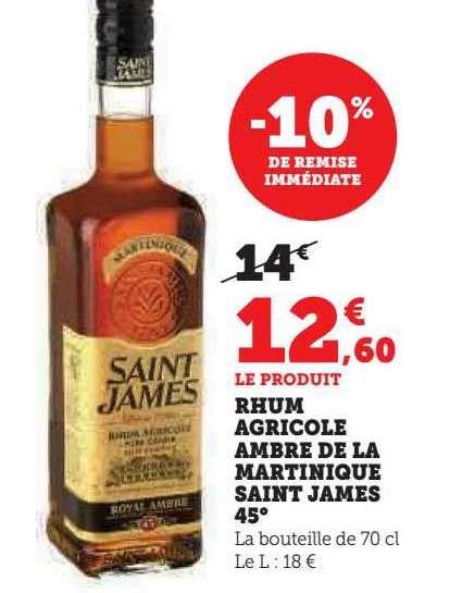 Promo Rhum Agricole Ambre De La Martinique Saint James Chez Hyper U