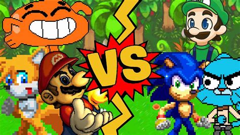 M U G E N Battles Tails Mario Darwin Vs Sonic Luigi Gumball Youtube