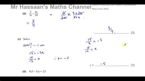 058041mj20 Igcse Paper 41 Caie Q3 Algebra Equations Fractions Indices Expanding