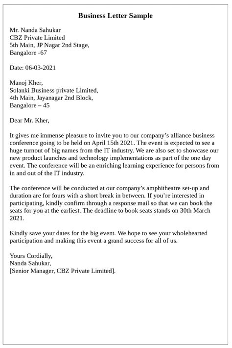 Sample Business Letter Examples