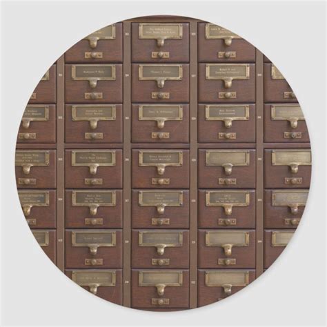 Vintage Library Card Catalog Drawers Classic Round Sticker | Zazzle ...