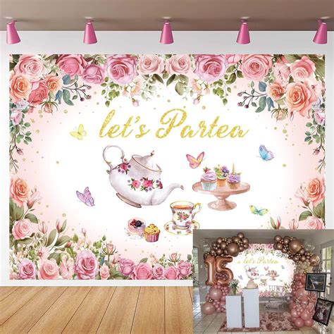 Spring Tea Party Backdrop Banner Pink Floral Butterfly Let S Partea