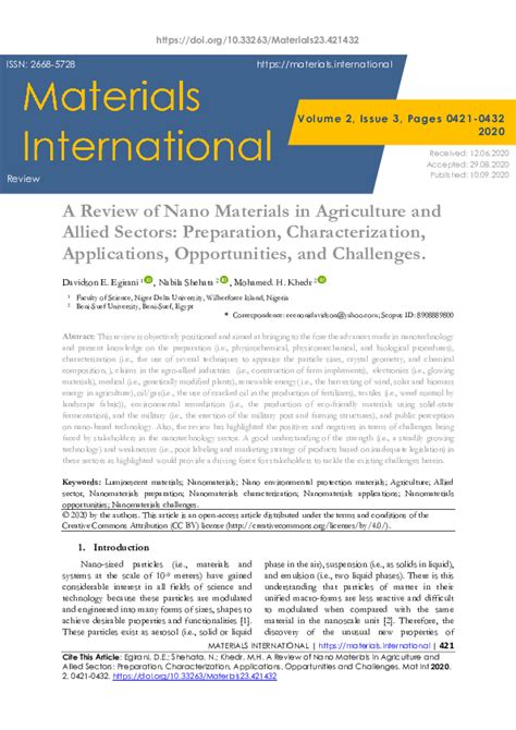 Pdf A Review Of Nano Materials In Agriculture And Allied Sectors