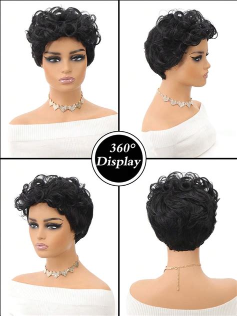 วิกผมสังเคราะห์หยิกสั้นขนาดเล็ก 6 นิ้ว Pixie Cut Wigs สำหรับผู้หญิงผิวดำใช้ทุกวัน Shein Th