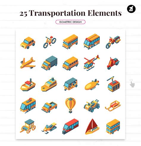 25枚交通运输工具矢量第一素材精选图标素材 25 Transportation Isometric Elements 第一素材网