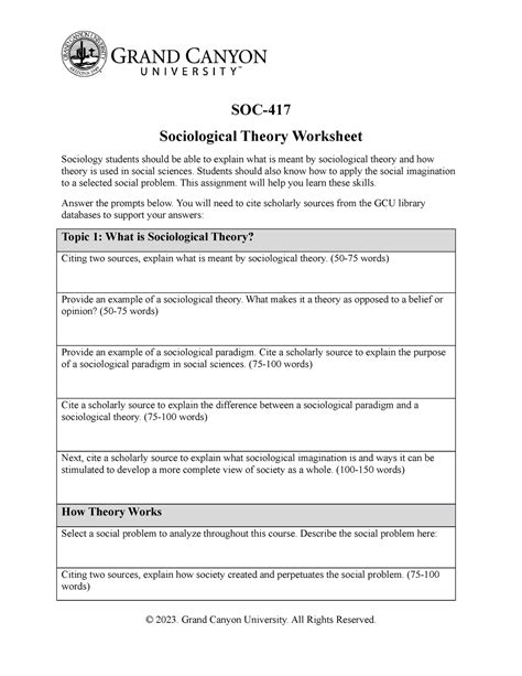 Soc417 Sociological Theory Soc Sociological Theory Worksheet