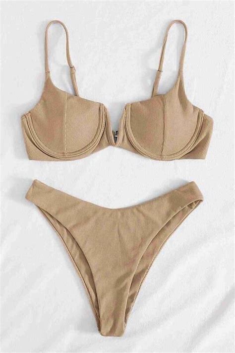 Angelsin V Göğüs Dekolteli Bikini Üstü Bej Stilimon