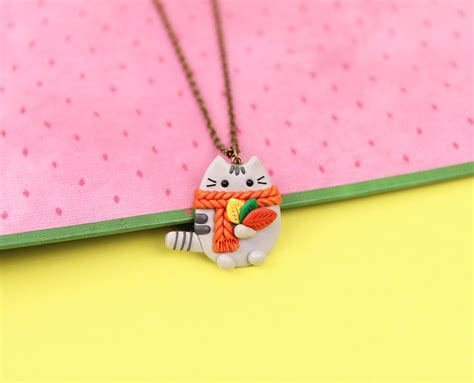 Funny Pusheen Necklace Cat Lover T Cozy Fall Jewelry Etsy