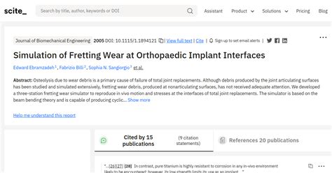 Simulation of Fretting Wear at Orthopaedic Implant Interfaces - [scite ...