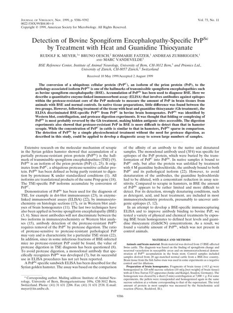 (PDF) Detection of Bovine Spongiform Encephalopathy-Specific PrPSc by Treatment with Heat and ...