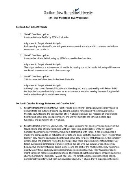 MKT 229 Milestone 2 MKT 229 Milestone Two Worksheet Section I Part E