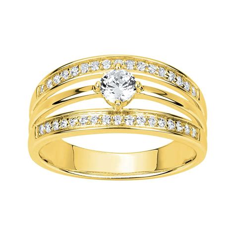 Bague Femme Solitaire Accompagn Edora Plaque Or Et Oxydes Bagues