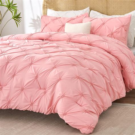 Bedelite Pink Comforter Set Queen 3 Pieces Boho Pintuck