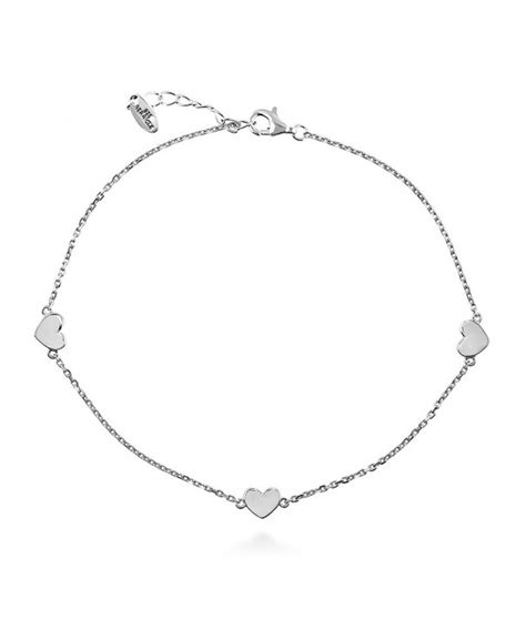 Rhodium Plated Sterling Silver Heart Fashion Station Anklet 9 1