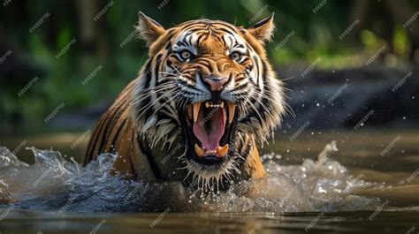 Premium AI Image | tiger jumping out of the water