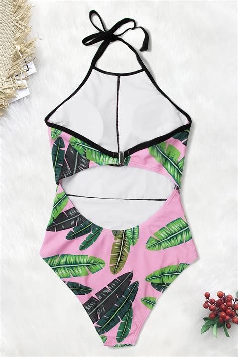 Pink Banana Leaf One Piece Swimsuit