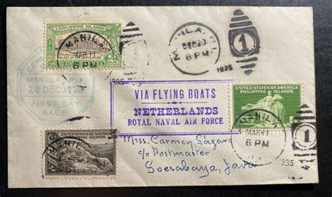 1935 Manila Philippines First Flight Cover FFC To Soerabaya Netherlands