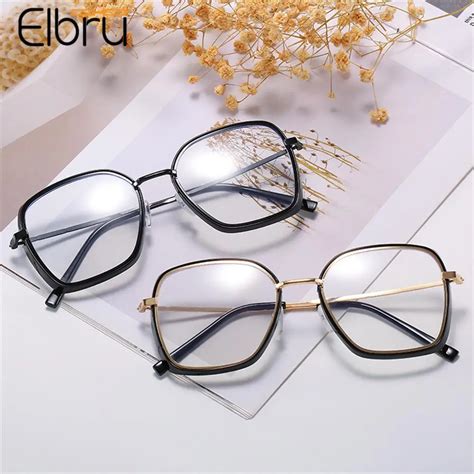 Elbru Vintage New Metal Myopia Glasses Women Fashion Optical Anti Blue Light Nearsighted Eyewear