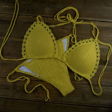 Handmade Crochet Bikini Set Cotton Push Up Womens Sexy Swimwear Beach