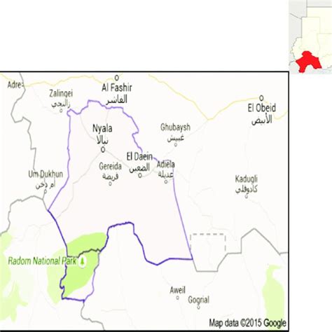 Map Sudan (top) showing South Darfur State and map of South Darfur ...