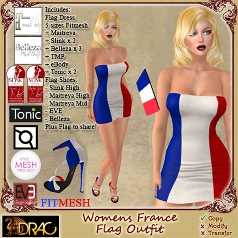 Second Life Marketplace - [Drac] Womens France Flag Outfit - Maitreya ...