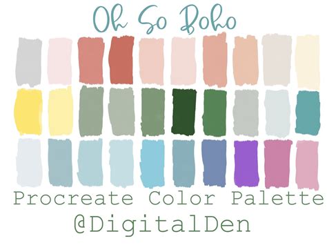 Boho Procreate Color Palette Bohemian Swatches Rainbow Etsy In