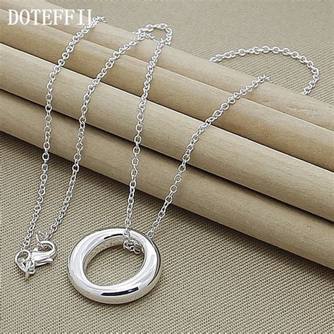 Doteffil 925 Sterling Silver Round Circle Smooth Pendant Necklace 18