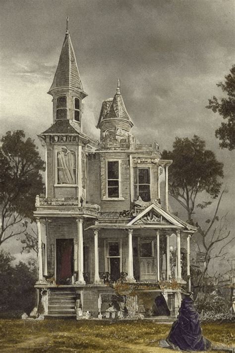 Victorian Haunted House Painting Halloween Decor · Creative Fabrica