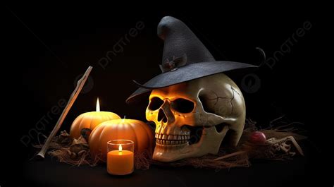 Halloween Witch Skull Background 3d Jack O Lantern And A Skull With