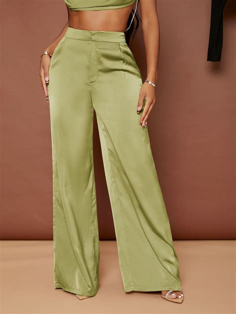 Shein Bae Pantalones De Pierna Ancha De Talle Alto Pantalones De