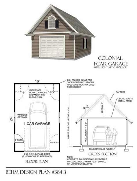 Large Colonial Style One Car Garage Plan No 384 3 By Behm Design