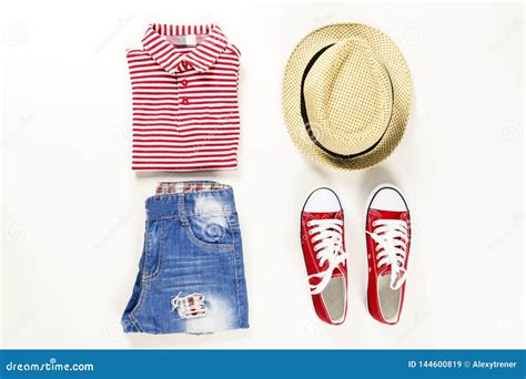 Summer Collection Collage Of Clothing Isolated White Background Stock