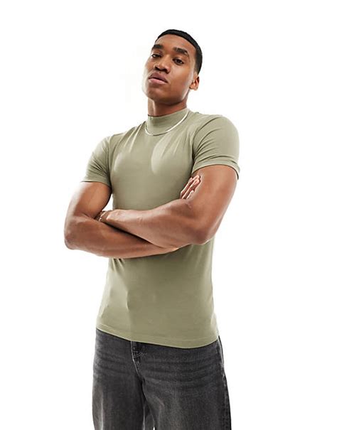 Asos Design Muskelshirt Mit Rollkragen In Khaki Asos