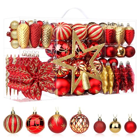 Shareconn Large Tree 106pcs Christmas Balls Ornaments Set Shatterproof