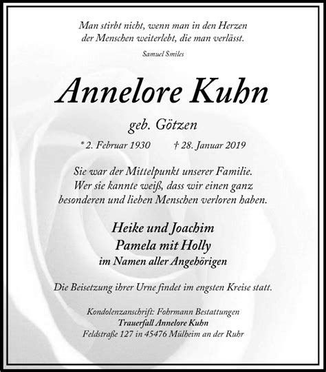 Traueranzeigen Von Annelore Kuhn Trauer In NRW De