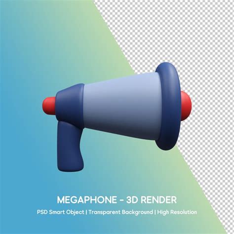 Icône 3D haut parleur mégaphone bleu sur fond transparent isolé PSD