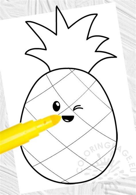 Kawaii Pineapple Coloring Page