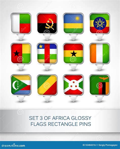 Set 3 Of Africa Glossy Flags Rectangle Pins Stock Vector Illustration