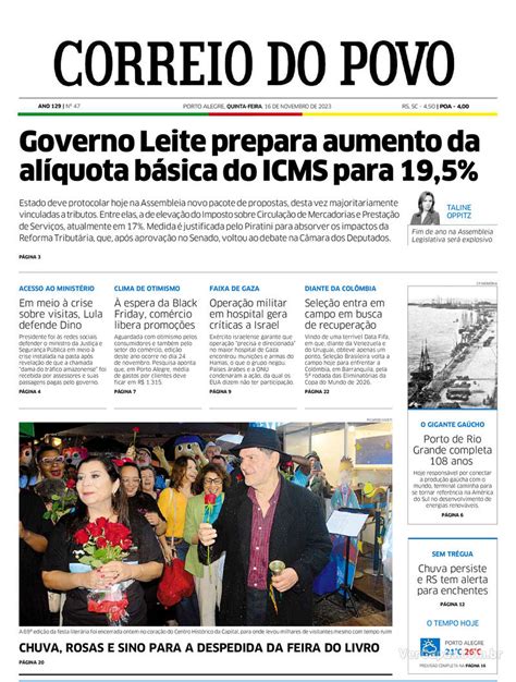 Capa Correio do Povo Edição Quinta 16 de Novembro de 2023