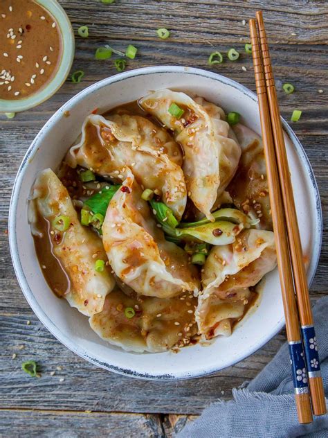 Dumplings in spicy nut sauce | Vegan, Spicy, Easy - WoonHeng