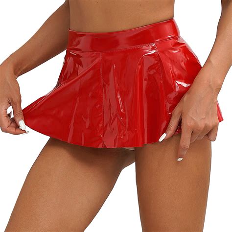 Iefiel Sexy Damen Wetlook Leder Rock Minirock Stretch Party Mit