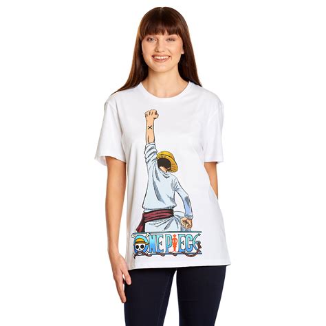 One Piece T Shirt Blanc Ruffy Fight Pose Elbenwald