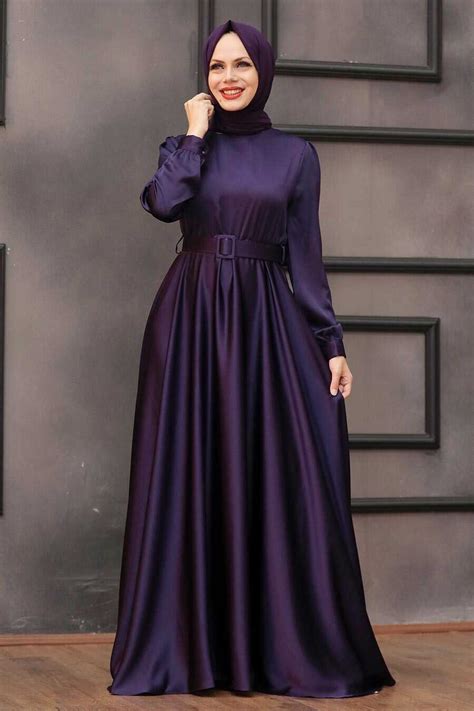 Satin Purple Islamic Evening Gown Mor Neva Style