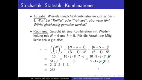 Stochastik Teil Beispiele F R Kombinationen Mit Wiederholung Youtube