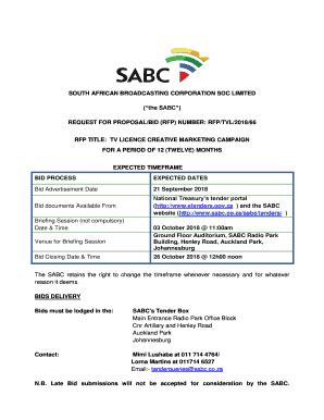 Fillable Online The SABC REQUEST FOR PROPOSAL BID RFP NUMBER Fax