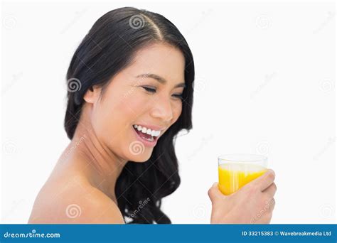 Happy Sensual Nude Model With Glass Of Orange Juice Stock Image Image