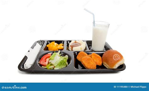 School Lunch Tray With Food On A White Backgrounf Stock Photo Image