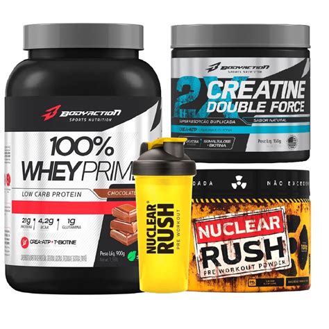 Combo Whey Protein Creatina 150g Pré Treino Coqueteleira Submarino