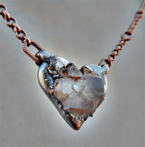 Crystal Heart With Red Rutile Smoky Quartz Carbon Inclusion Herkimer