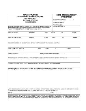 Fillable Online Road Opening Permit Application Fillable Pdf Town Of